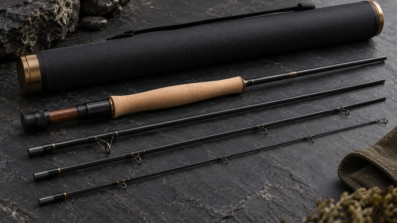 Premium carbon fly rod sections with cork handle and protective tube